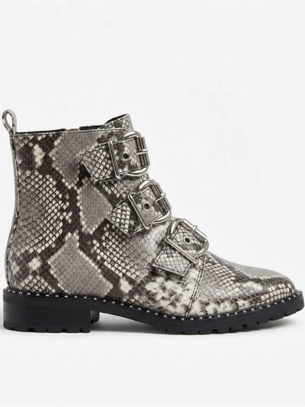 Steve Madden Snake Print Buckle Ankle Boots - Gray & Black